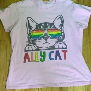 Ally Cat Pink Graphic Tee with Rainbow Sunglasses